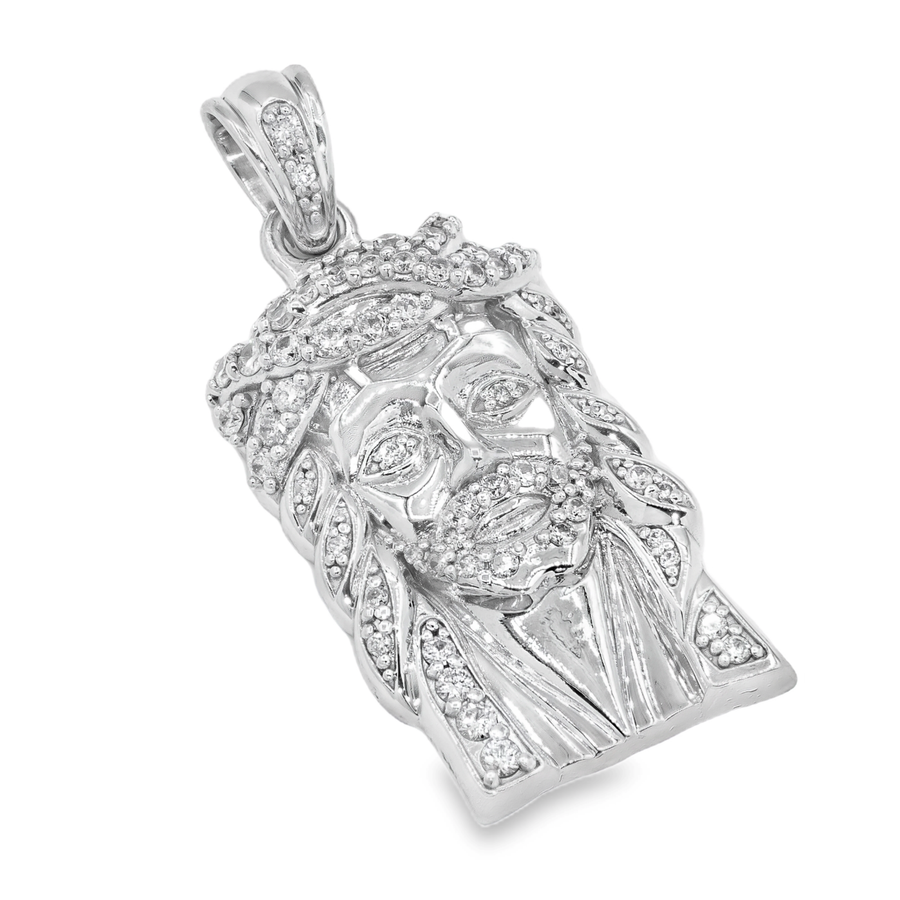 14K White Solid Gold Small Mens Diamond Jesus Head Pendant 1.06 Ctw