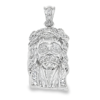 Thumbnail for 14K White Solid Gold Small Mens Lab Diamond Jesus Head Pendant 1.06 Ctw