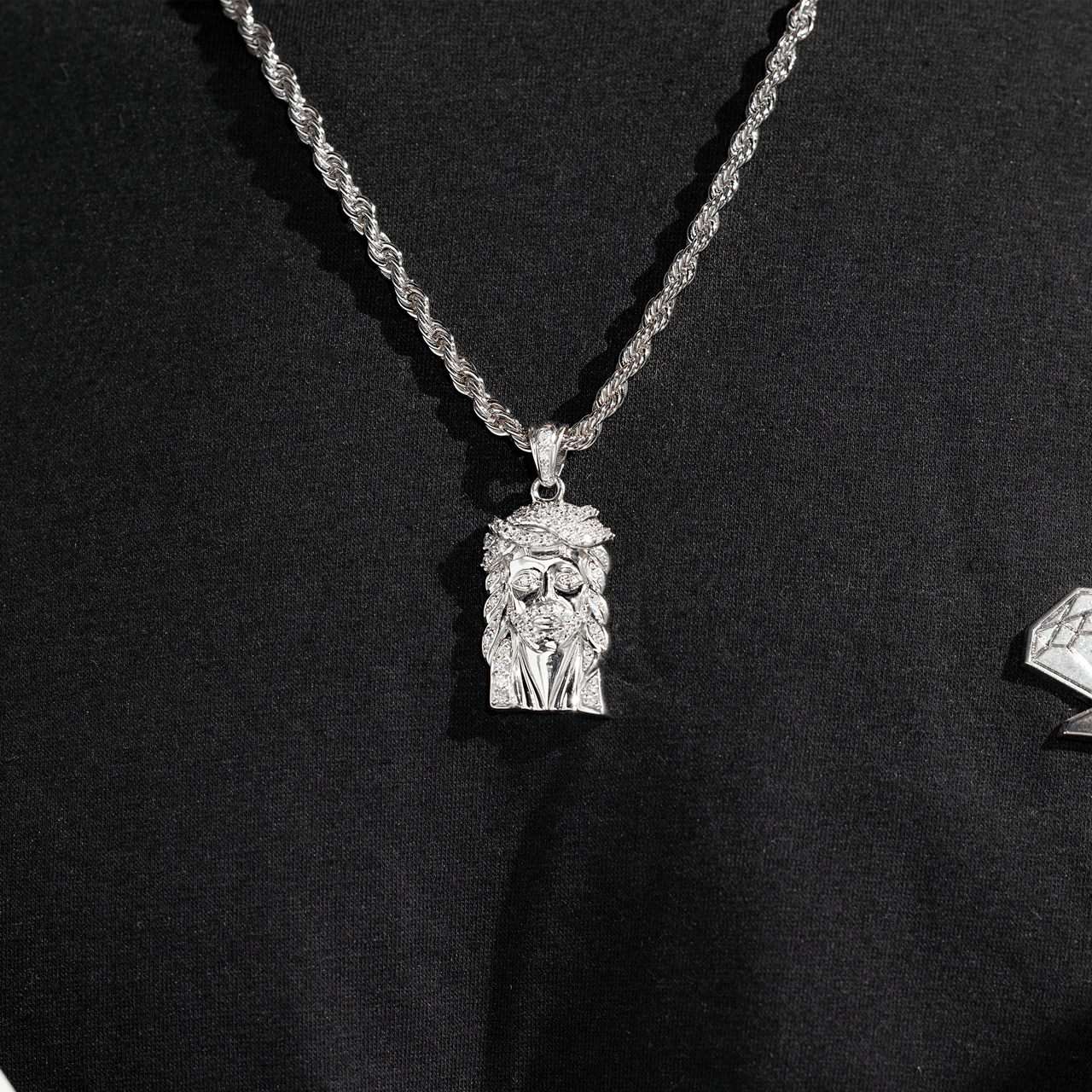 14K White Solid Gold Small Mens Lab Diamond Jesus Head Pendant 1.06 Ctw