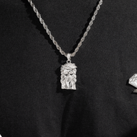 Thumbnail for 14K White Solid Gold Small Mens Lab Diamond Jesus Head Pendant 1.06 Ctw
