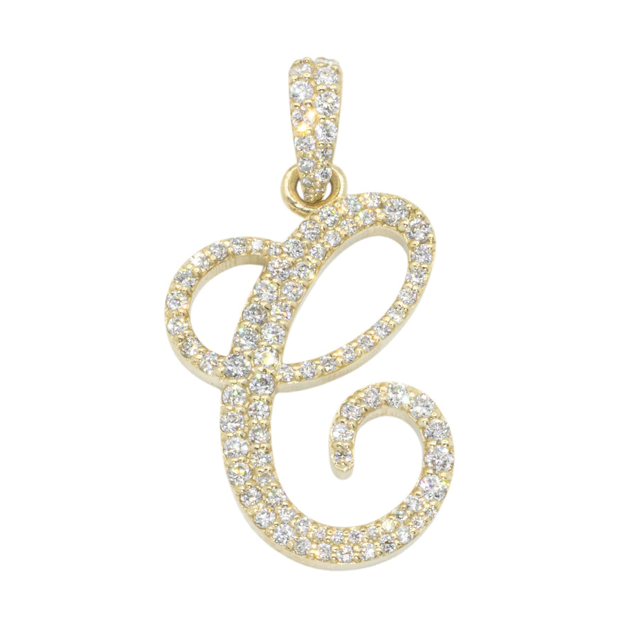 10k Yellow Gold Diamond Letter C Initial Script Pendant 0.75 ctw