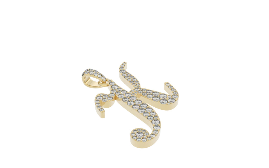 10k Yellow Gold Lab Diamond Letter K Initial Script Pendant 1.19 ctw