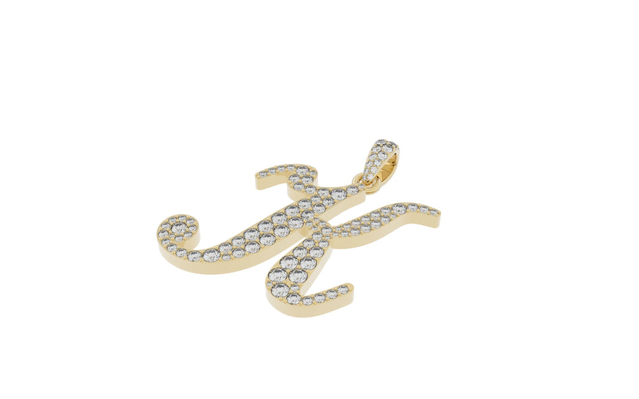 10k Yellow Gold Lab Diamond Letter K Initial Script Pendant 1.19 ctw