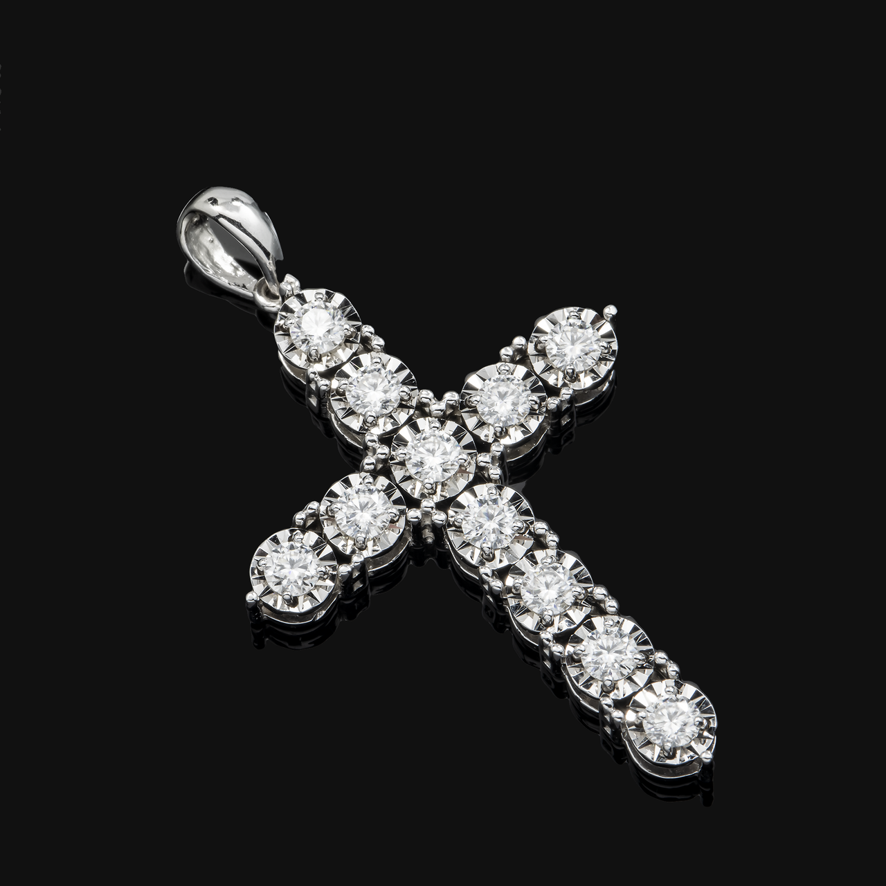 14k White Gold Lab Diamond Cross Pendant 0.75 Ctw