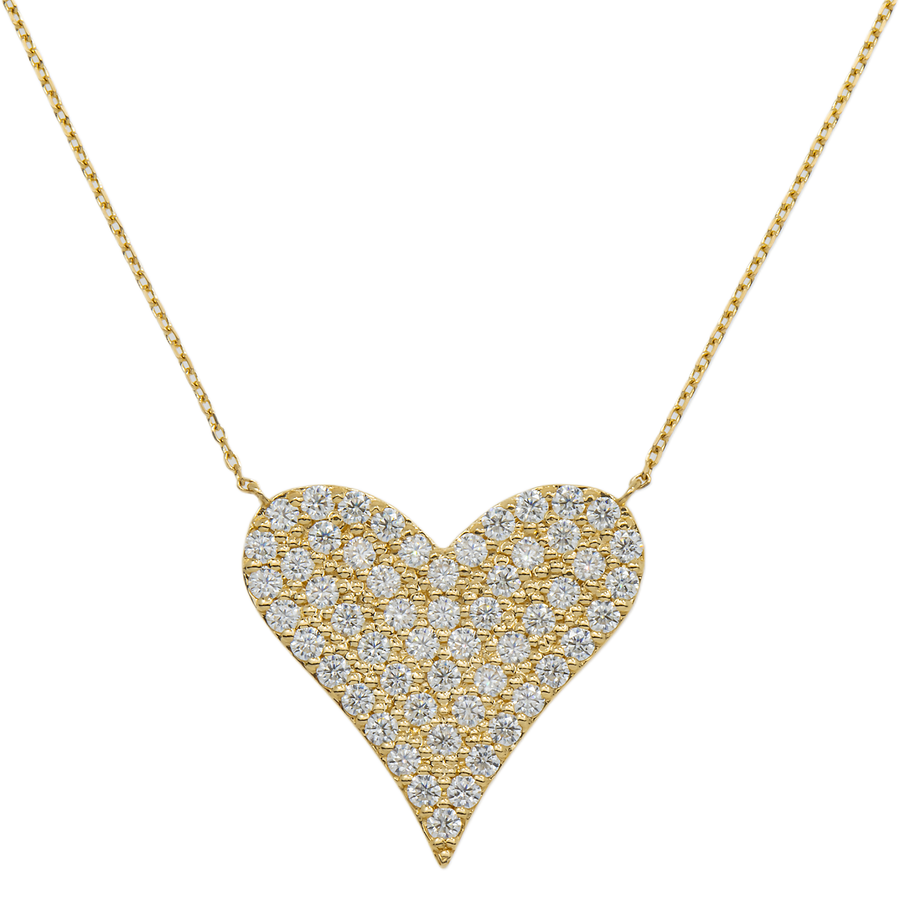 14k Yellow Gold Large Heart Shaped Charm Lab Pendant 1.12ctw