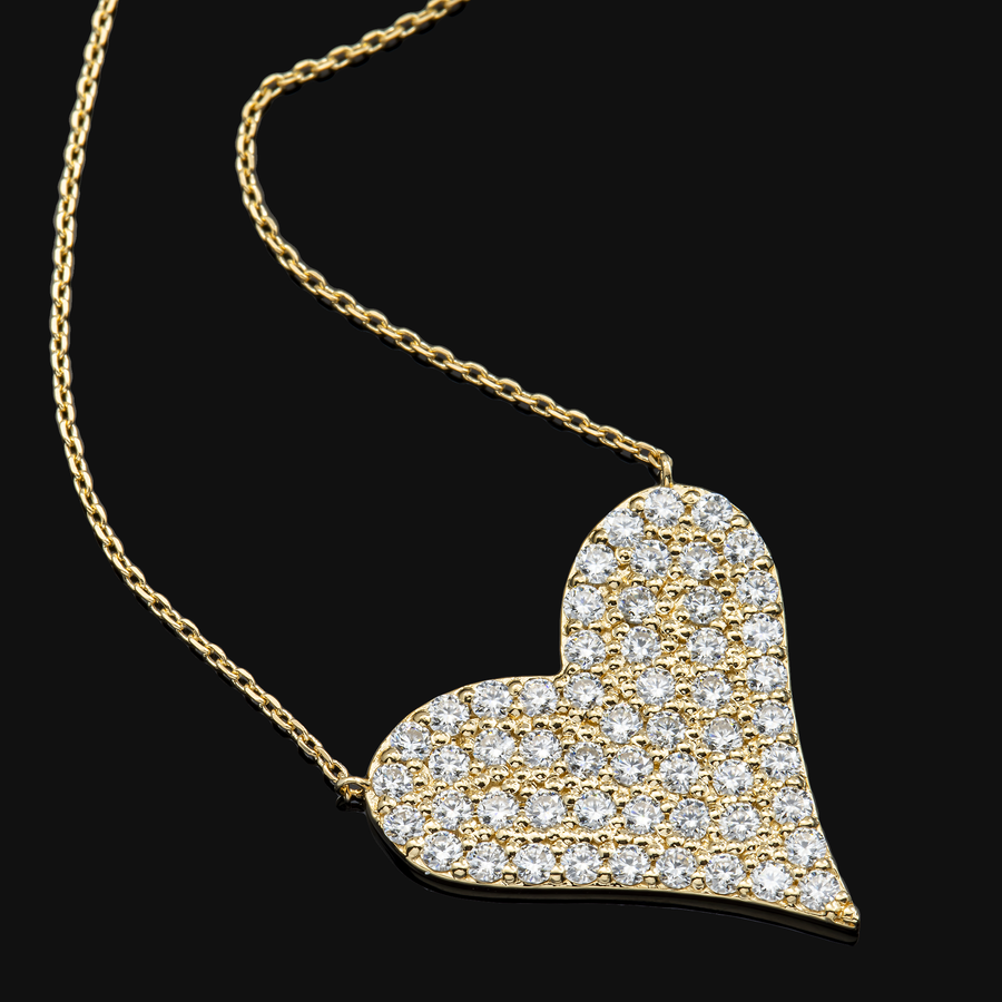 14k Yellow Gold Large Heart Shaped Charm Lab Pendant 1.12ctw