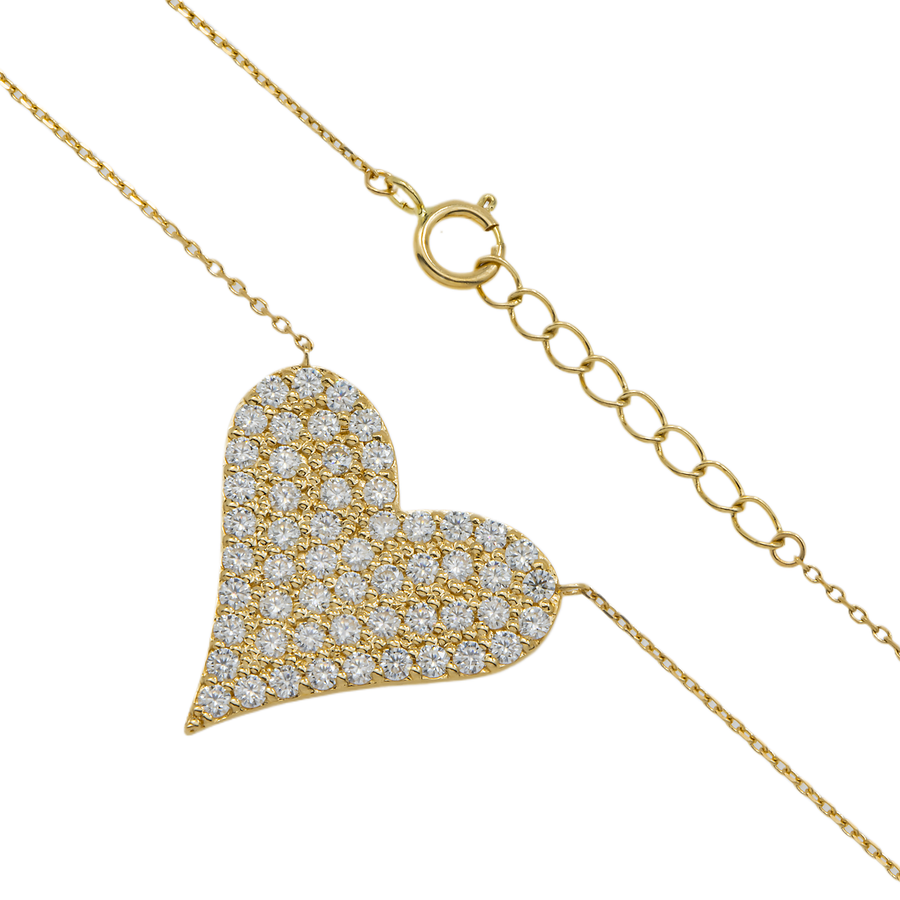 14k Yellow Gold Large Heart Shaped Charm Lab Pendant 1.12ctw