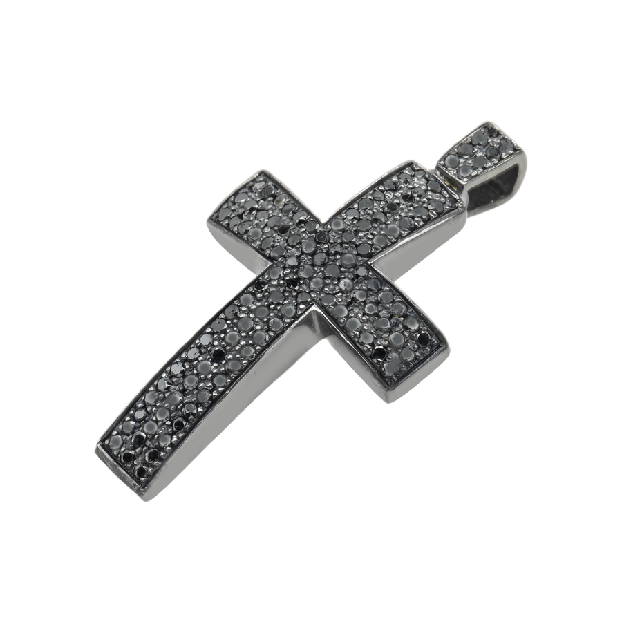 Black .925 Sterling Silver Black Rhodium Cross 1.13ctw
