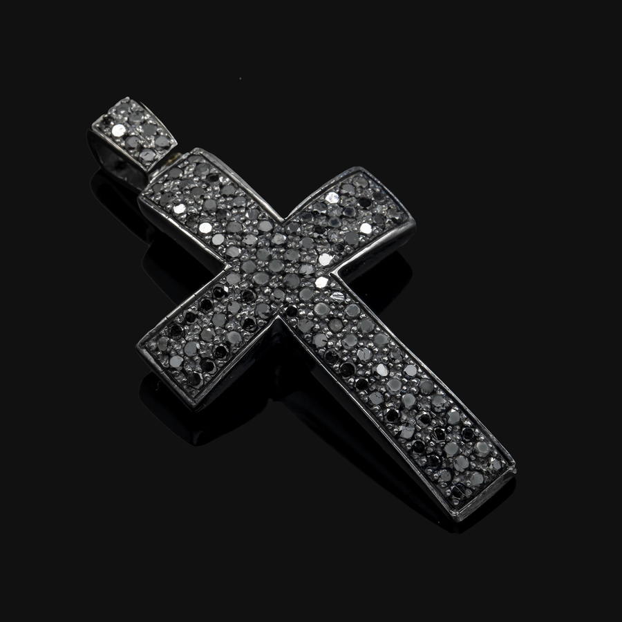 Black .925 Sterling Silver Black Rhodium Cross 1.13ctw