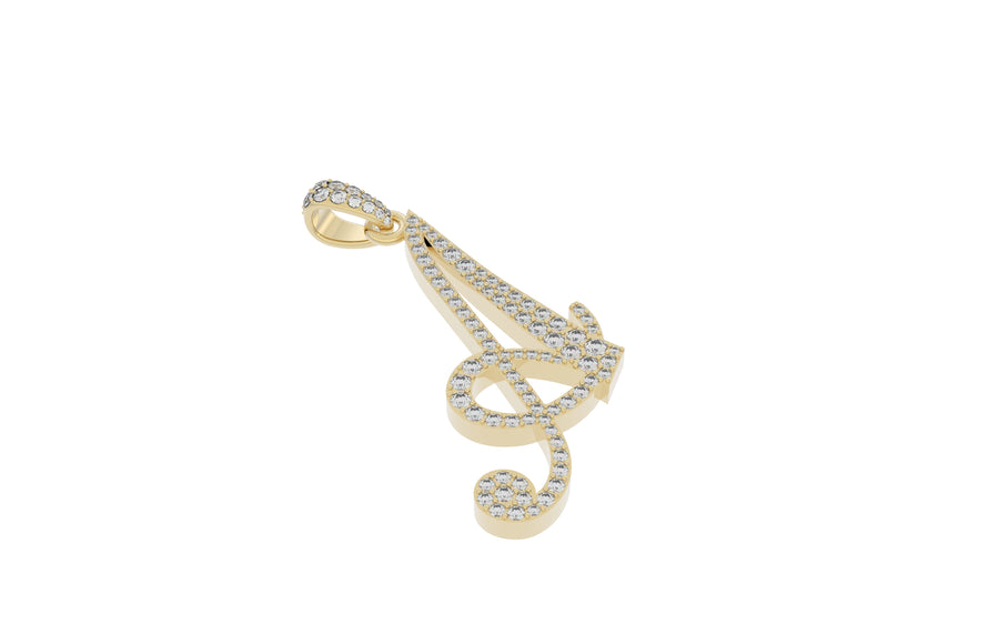 Yellow Gold Diamond Letter A Initial Script Pendant 0.63 ctw
