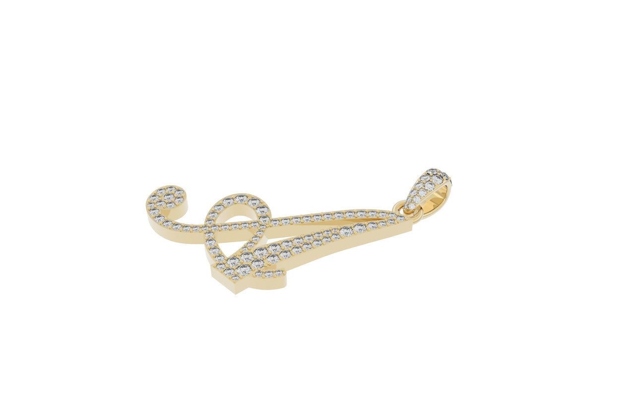 Yellow Gold Diamond Letter A Initial Script Pendant 0.63 ctw