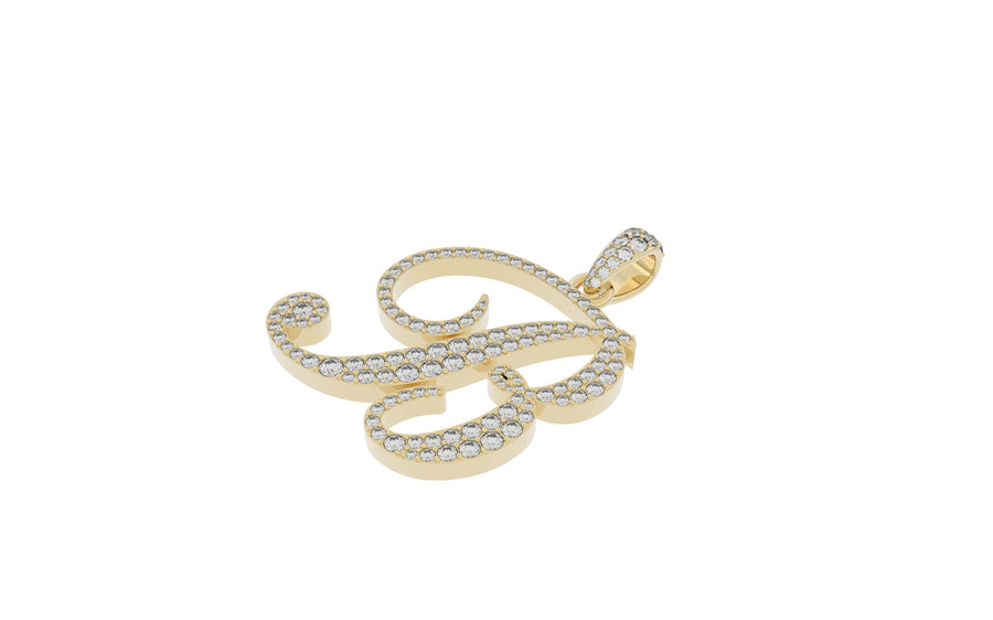 Yellow Gold Diamond Letter B Initial Script Pendant 0.83 ctw