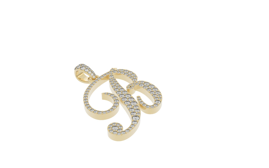 Yellow Gold Diamond Letter B Initial Script Pendant 0.83 ctw