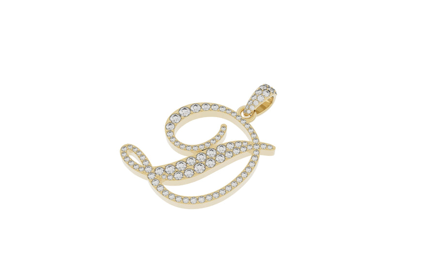 Yellow Gold Diamond Letter D Initial Script Pendant 0.85 ctw