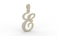Thumbnail for Yellow Gold Diamond Letter E Initial Script Pendant  0.63 ctw