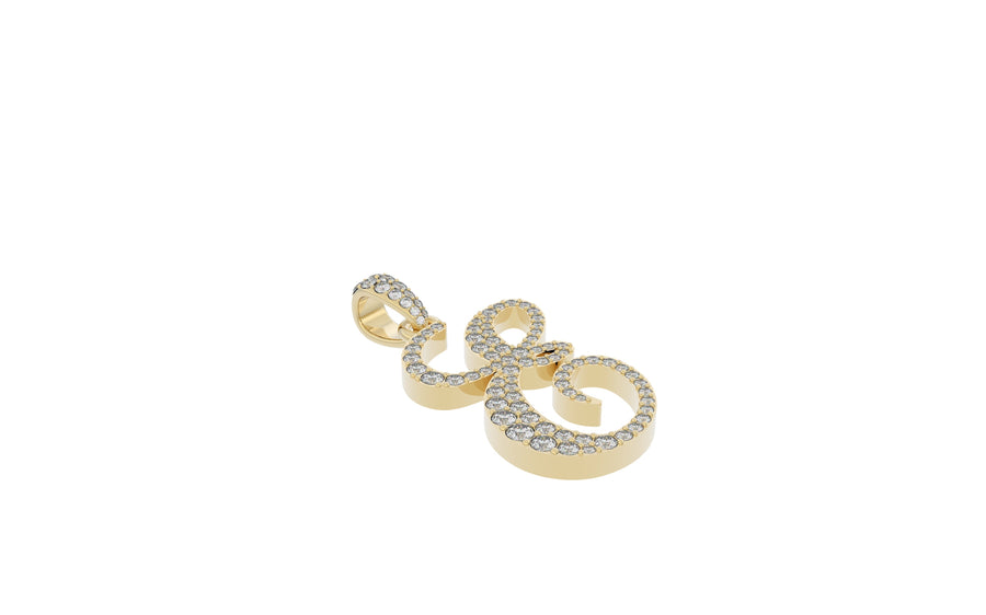 Yellow Gold Diamond Letter E Initial Script Pendant  0.63 ctw