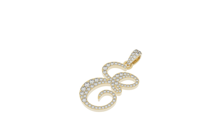 Yellow Gold Diamond Letter E Initial Script Pendant  0.63 ctw