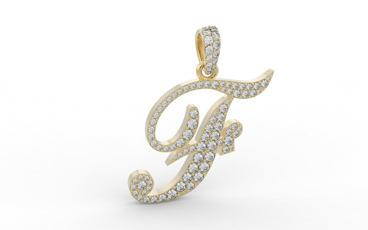 Yellow Gold Diamond Letter F Initial Script Pendant  0.63 ctw (Copy)