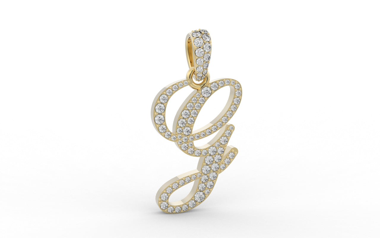 Yellow Gold Diamond Letter G Initial Script Pendant  0.63 ctw