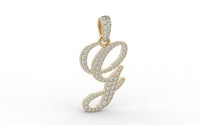 Thumbnail for Yellow Gold Diamond Letter G Initial Script Pendant  0.63 ctw