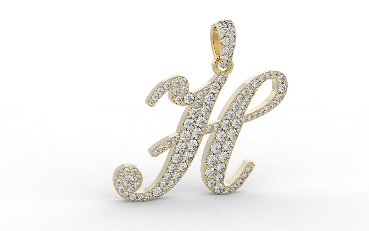 Yellow Gold Diamond Letter H Initial Script Pendant  0.63 ctw (Copy)