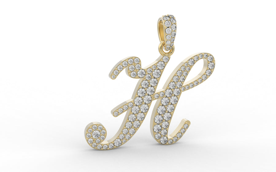 Yellow Gold Diamond Letter H Initial Script Pendant  0.63 ctw (Copy)