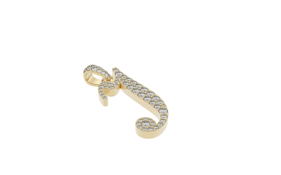 Yellow Gold Diamond Letter I Initial Script Pendant  0.63 ctw (Copy) (Copy)