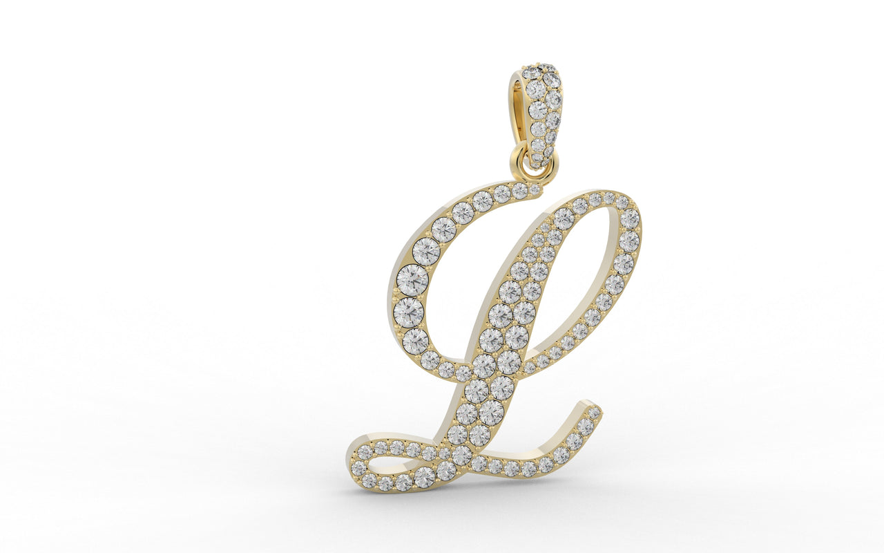 10k Yellow Gold Lab Diamond Letter L Initial Script Pendant .96 ctw ...