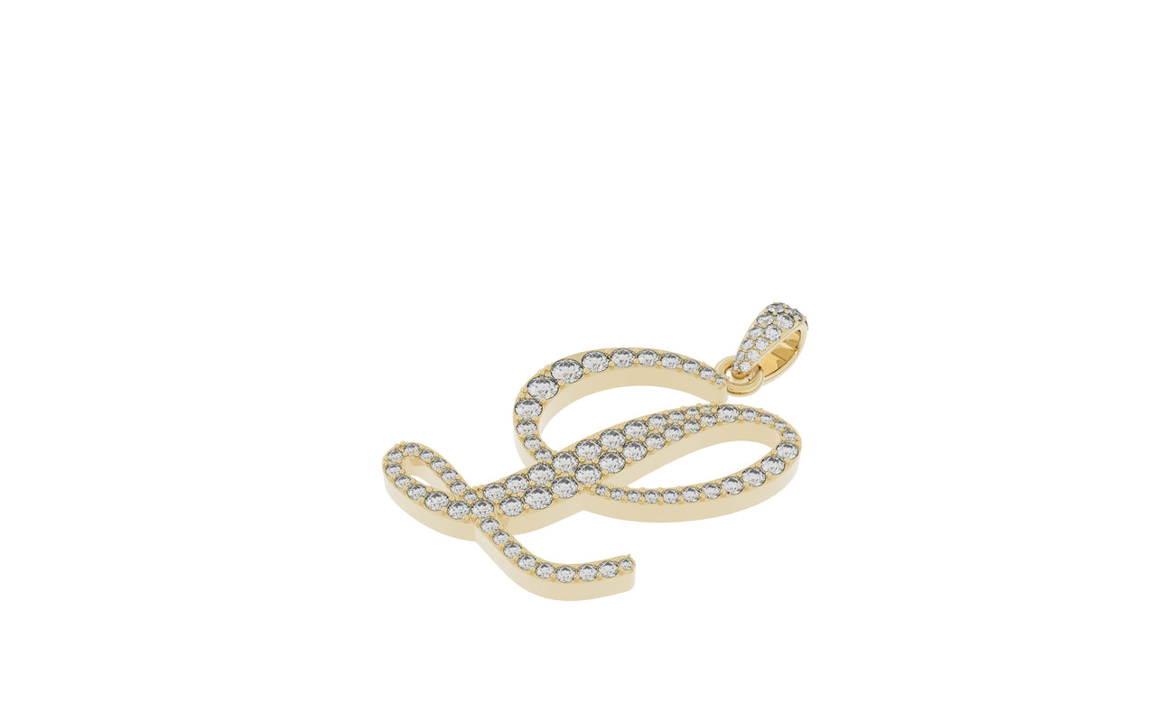 10k Yellow Gold Lab Diamond Letter L Initial Script Pendant .96 ctw ...
