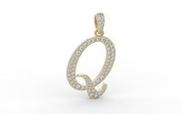 Thumbnail for Yellow Gold Diamond Letter q Initial Script Pendant  0.63 ctw