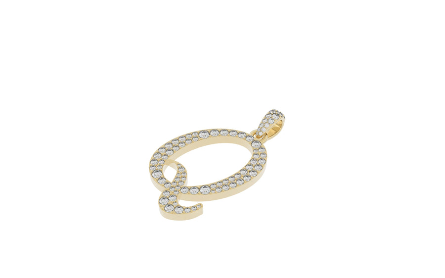 Yellow Gold Diamond Letter q Initial Script Pendant  0.63 ctw