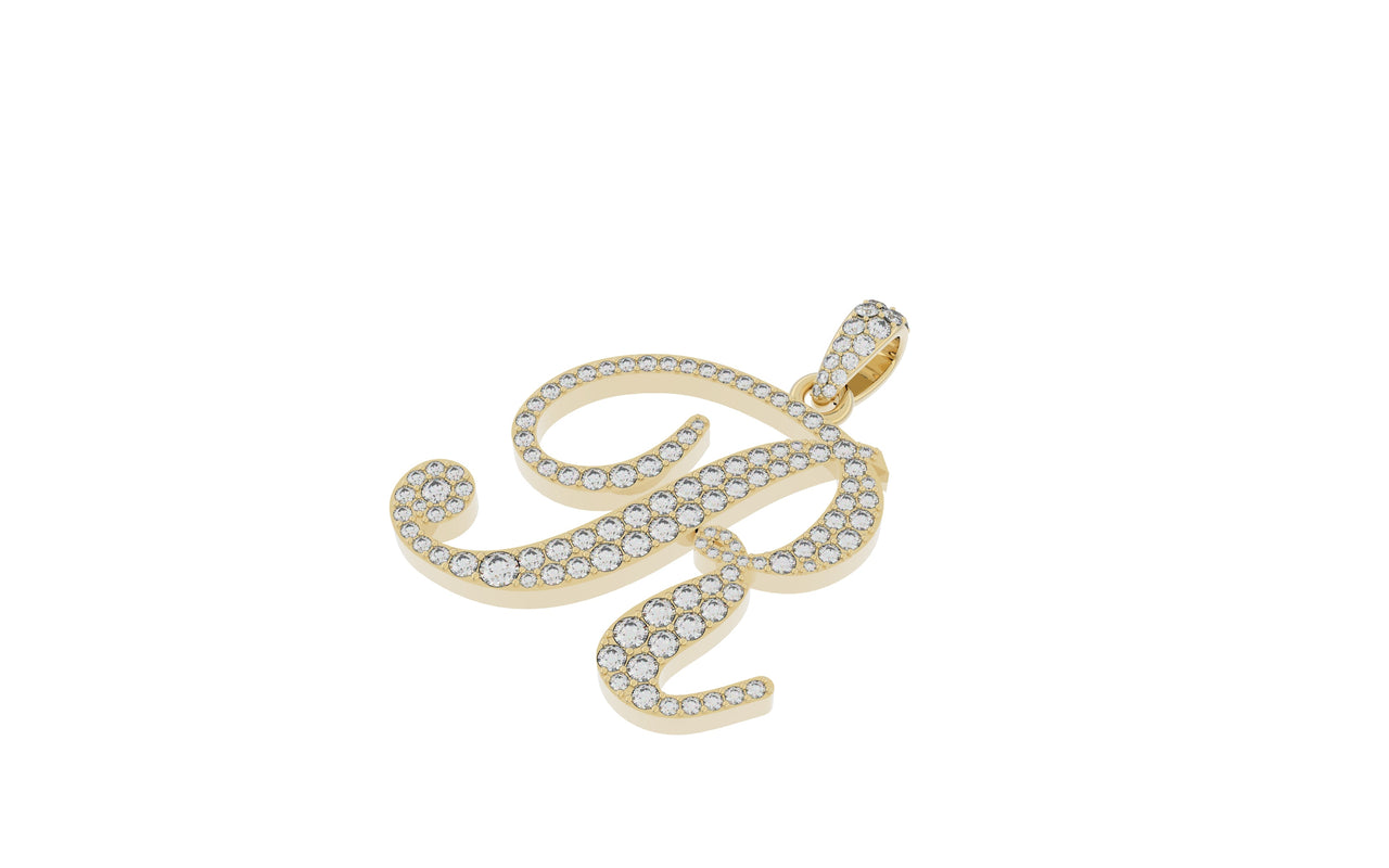 Yellow Gold Diamond Letter r Initial Script Pendant  0.63 ctw (Copy)