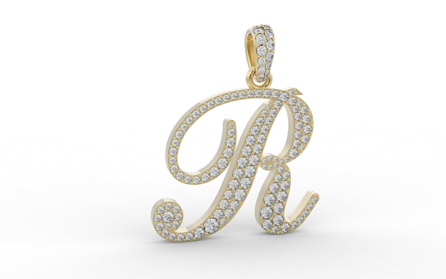 Yellow Gold Diamond Letter r Initial Script Pendant  0.63 ctw (Copy)