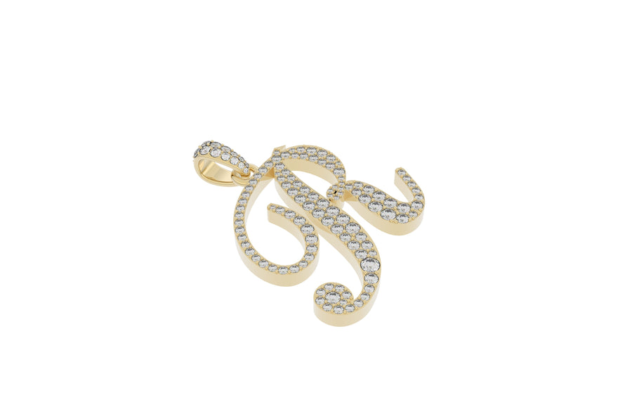 Yellow Gold Diamond Letter r Initial Script Pendant  0.63 ctw (Copy)