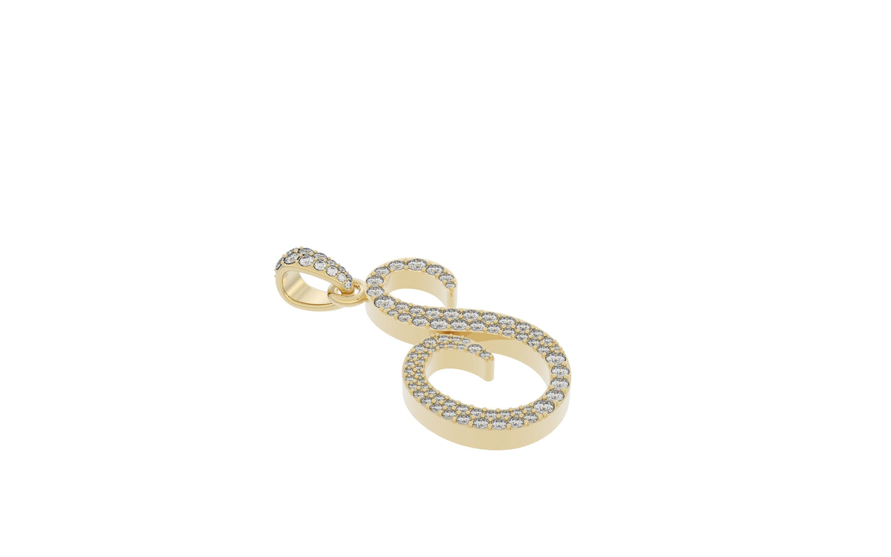Yellow Gold Diamond Letter S Initial Script Pendant  0.63 ctw