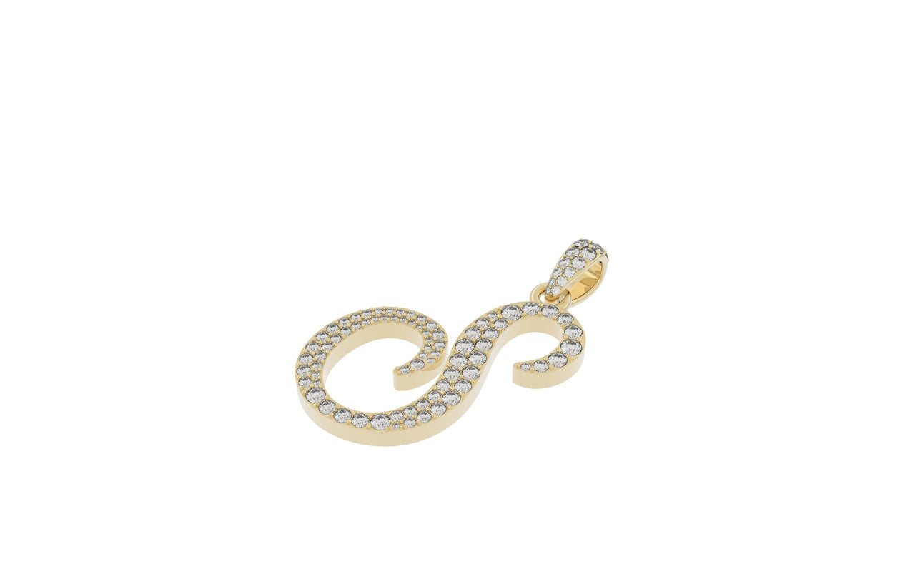 Yellow Gold Diamond Letter S Initial Script Pendant  0.63 ctw
