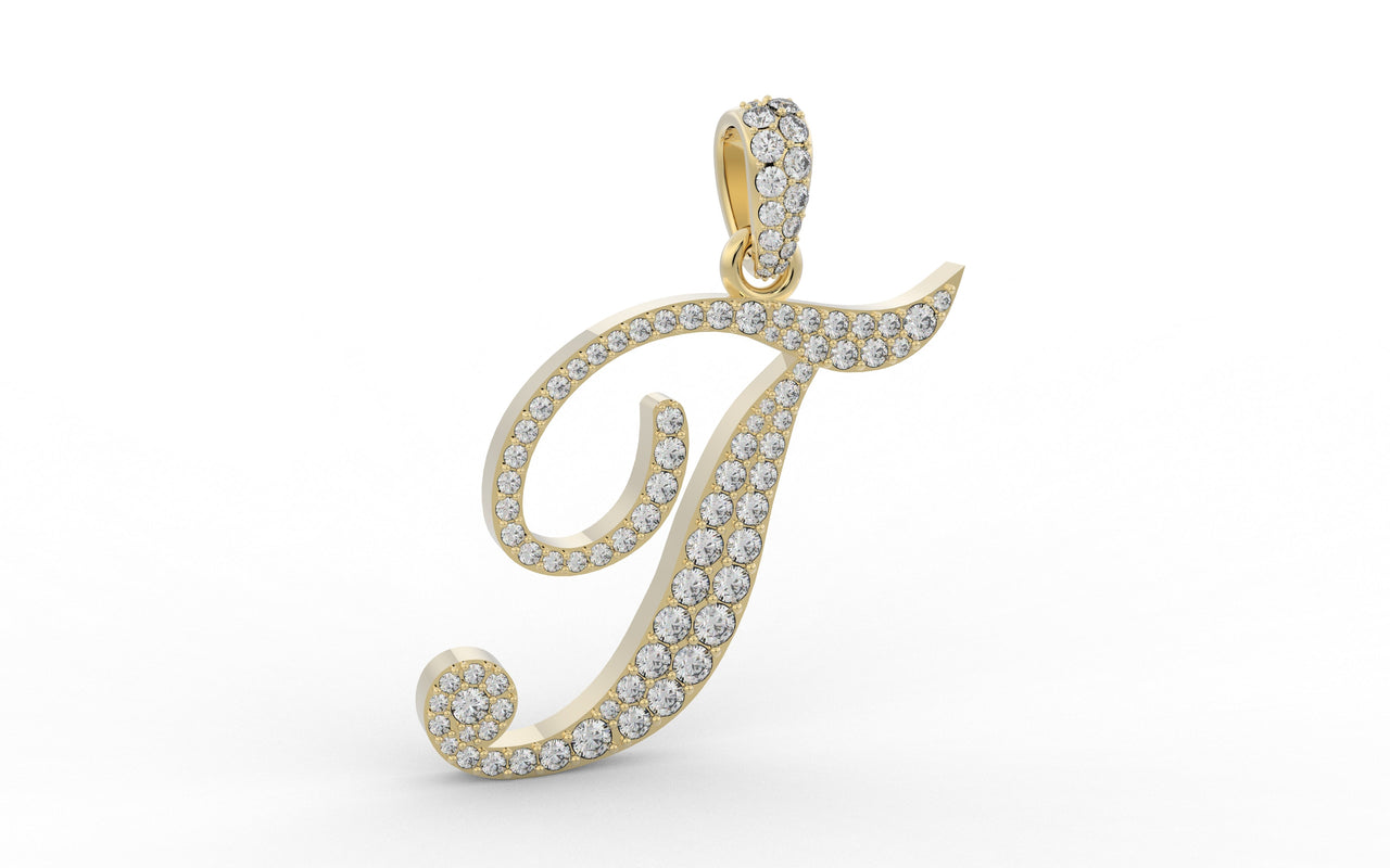 Yellow Gold Diamond Letter t Initial Script Pendant  0.63 ctw (Copy)