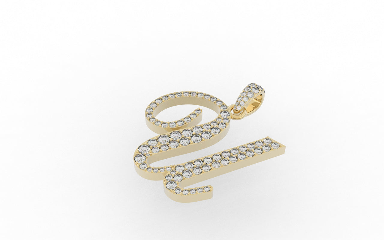 10k Yellow Gold Lab Diamond Letter U Initial Script Pendant 1.03 ctw ...