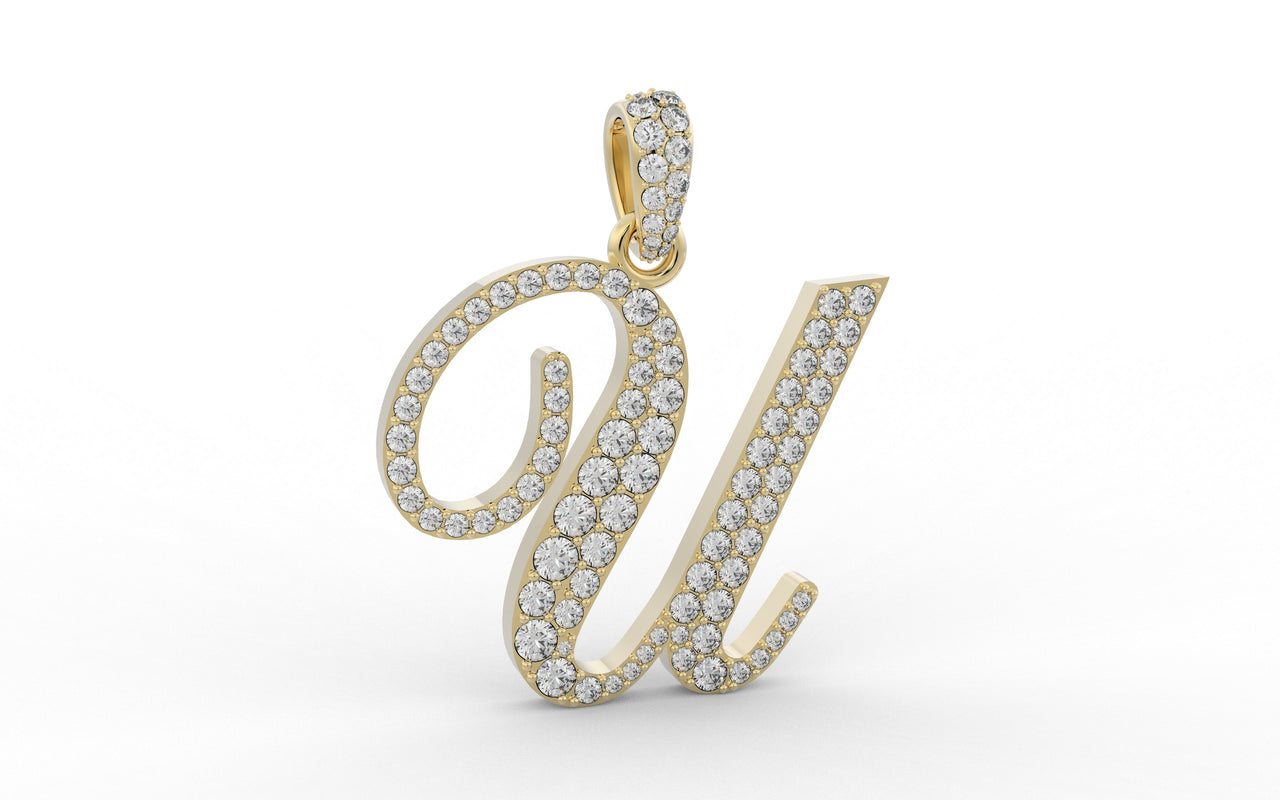 10k Yellow Gold Lab Diamond Letter U Initial Script Pendant 1.03 ctw ...