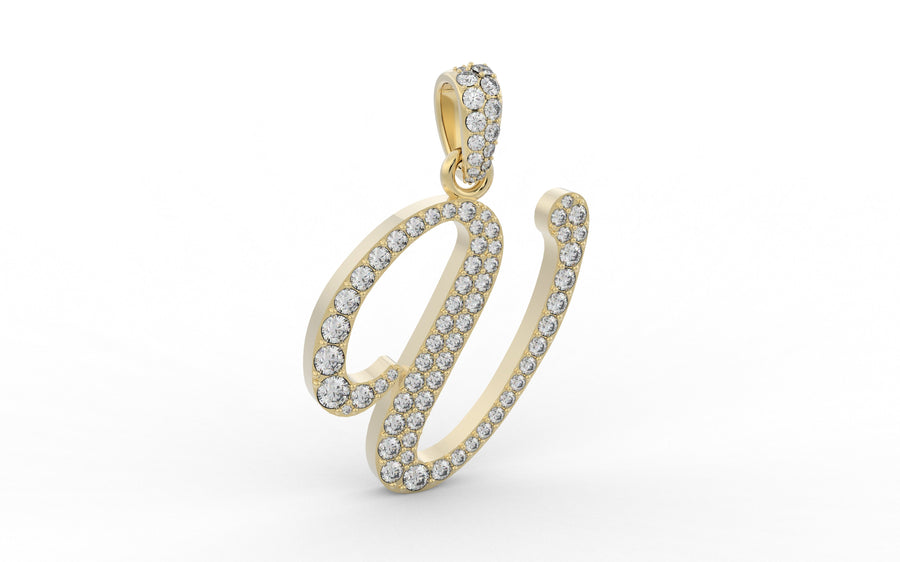 Yellow Gold Diamond Letter v Initial Script Pendant  0.63 ctw (Copy)