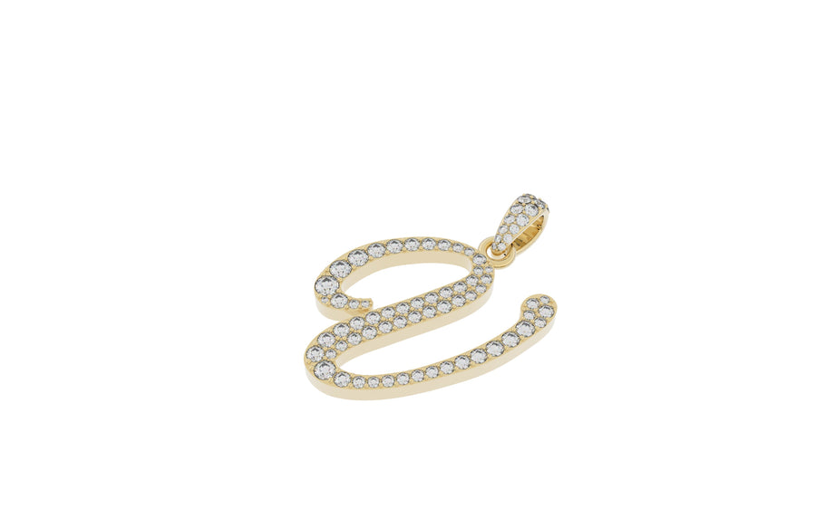 Yellow Gold Diamond Letter v Initial Script Pendant  0.63 ctw (Copy)