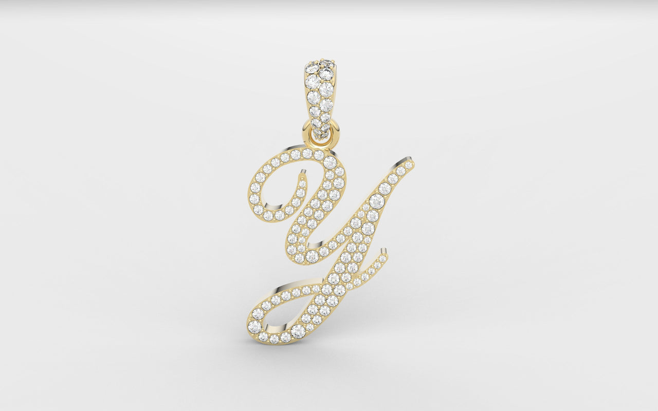 Yellow Gold Diamond Letter Y Initial Script Pendant  0.63 ctw (Copy