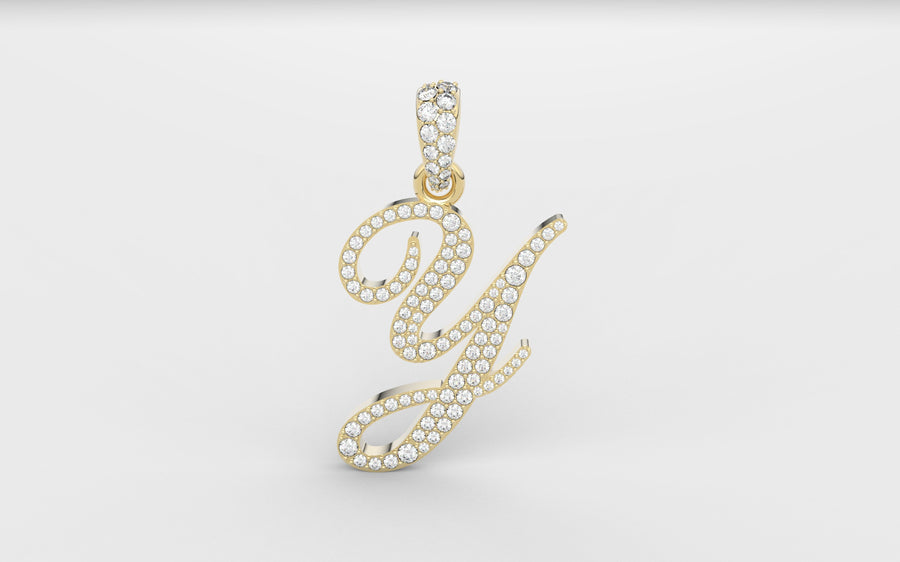 Yellow Gold Diamond Letter Y Initial Script Pendant  0.63 ctw (Copy