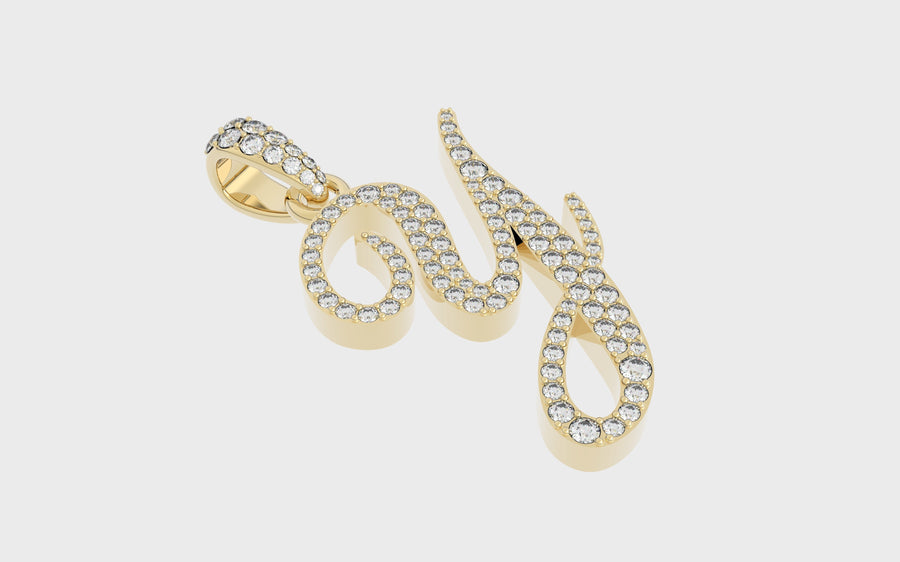 Yellow Gold Diamond Letter Y Initial Script Pendant  0.63 ctw (Copy
