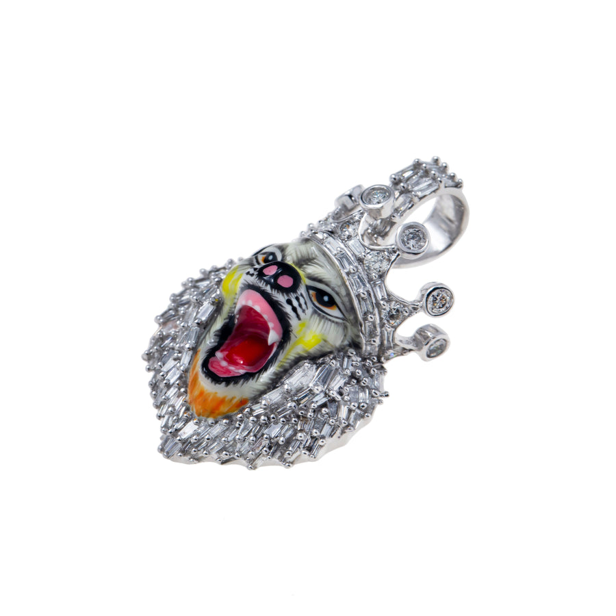 14K "King Of The Jungle" Lion Face Pendant 1.2ctw