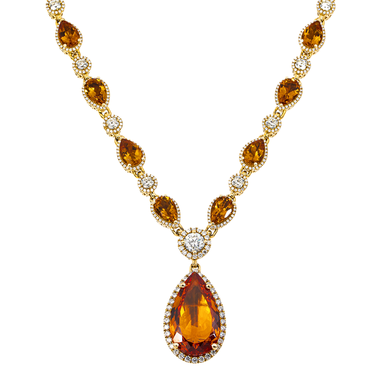 14K Yellow Gold Pear-Cut Stone & Diamond Halo Drop Necklace 116.75 CTW