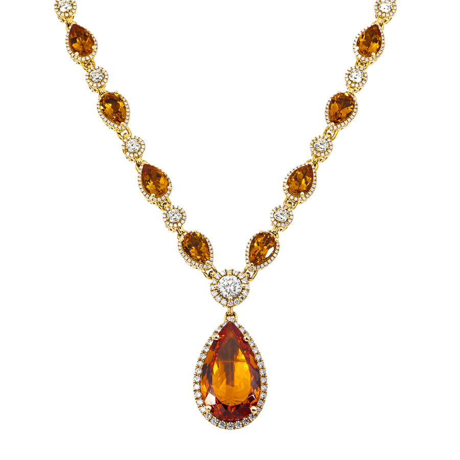 14K Yellow Gold Pear-Cut Stone & Diamond Halo Drop Necklace 116.75 CTW