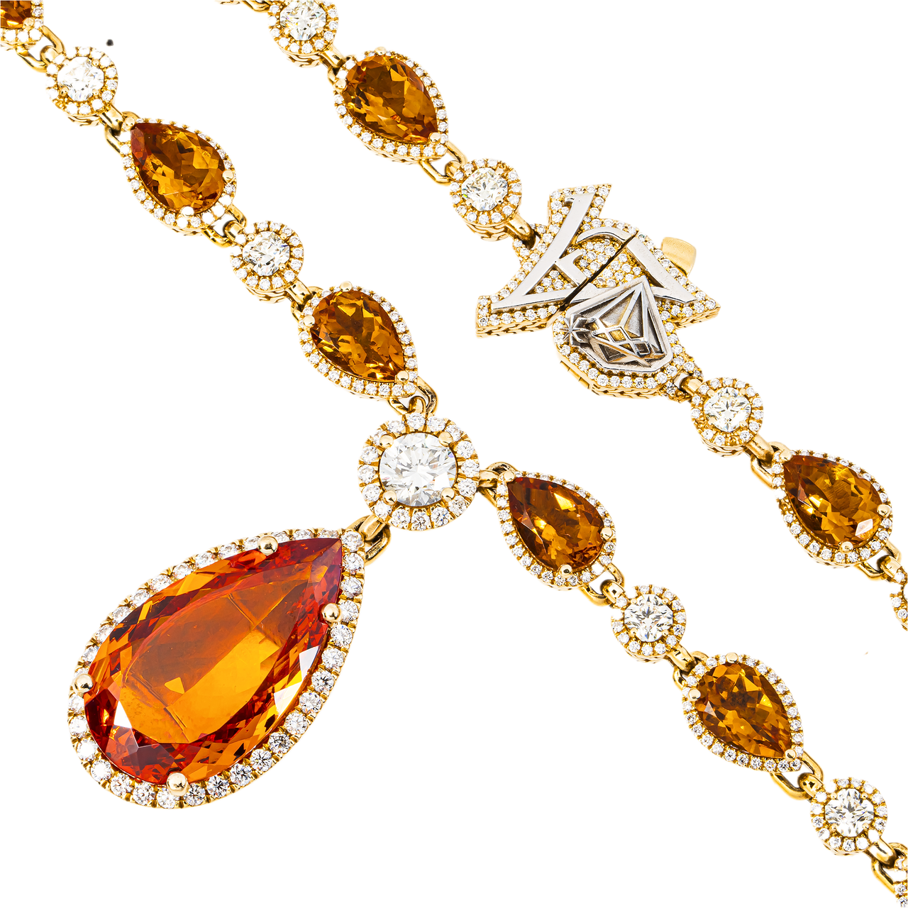 14K Yellow Gold Pear-Cut Stone & Diamond Halo Drop Necklace 116.75 CTW