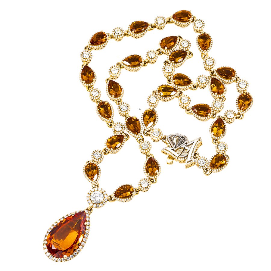 14K Yellow Gold Pear-Cut Stone & Diamond Halo Drop Necklace 116.75 CTW