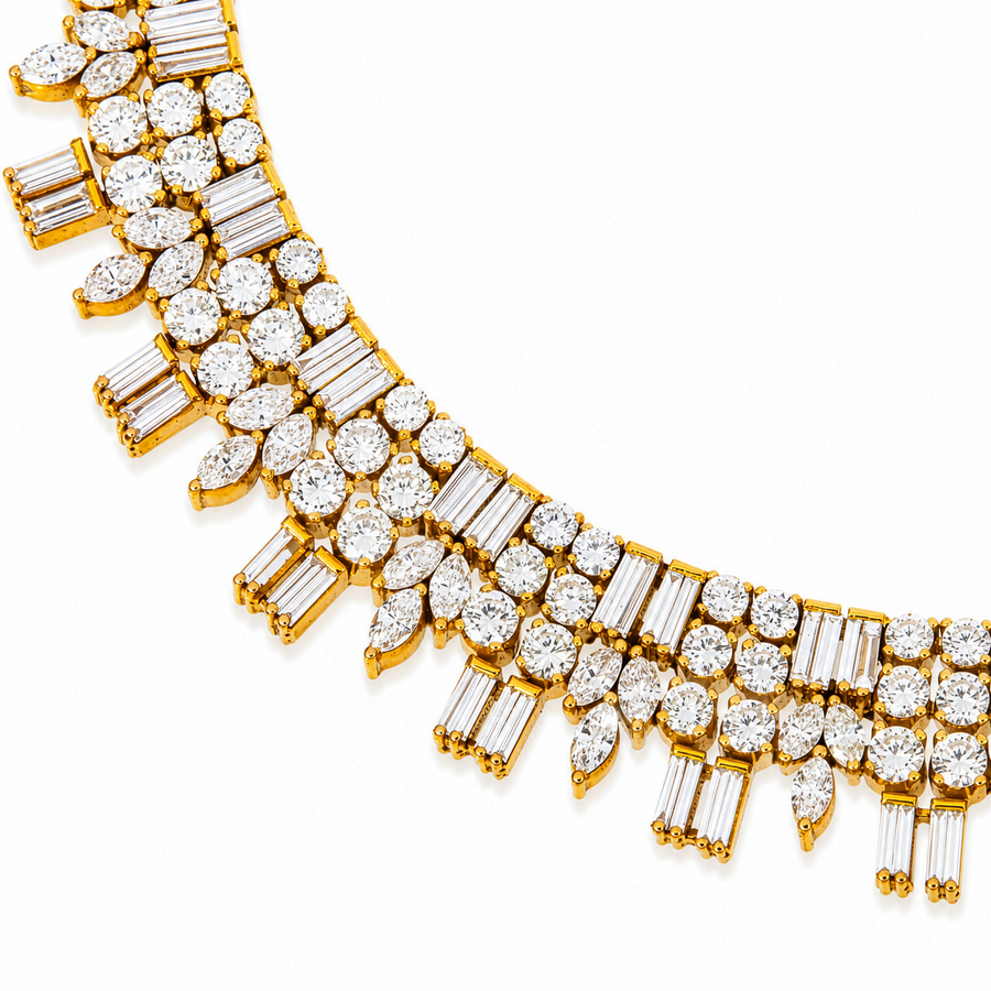 18K Yellow Gold Diamond Multi-Cut Fringe Bib Necklace 23 CTW VS1-2